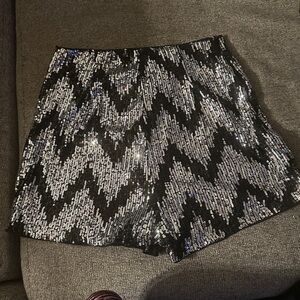 Glamorous Sequin High Waist Shorts - Black and silver